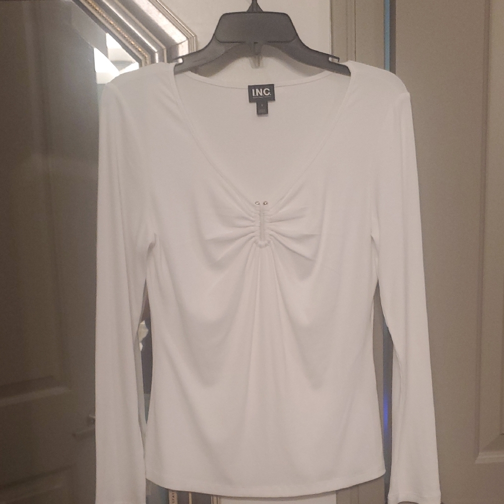 INC International Concepts Women's Elegant White Long Sleeve Dress Shirt